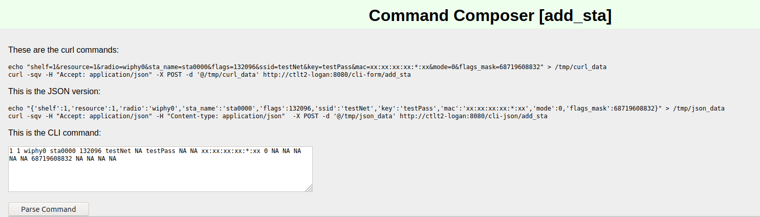 Parsed Command After Entering Fields