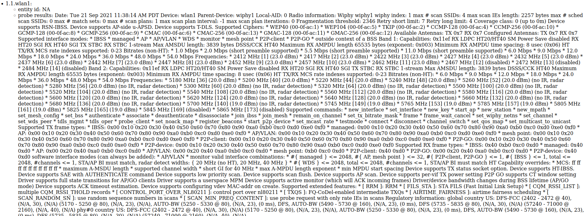 Picture of a webpage view of probe results