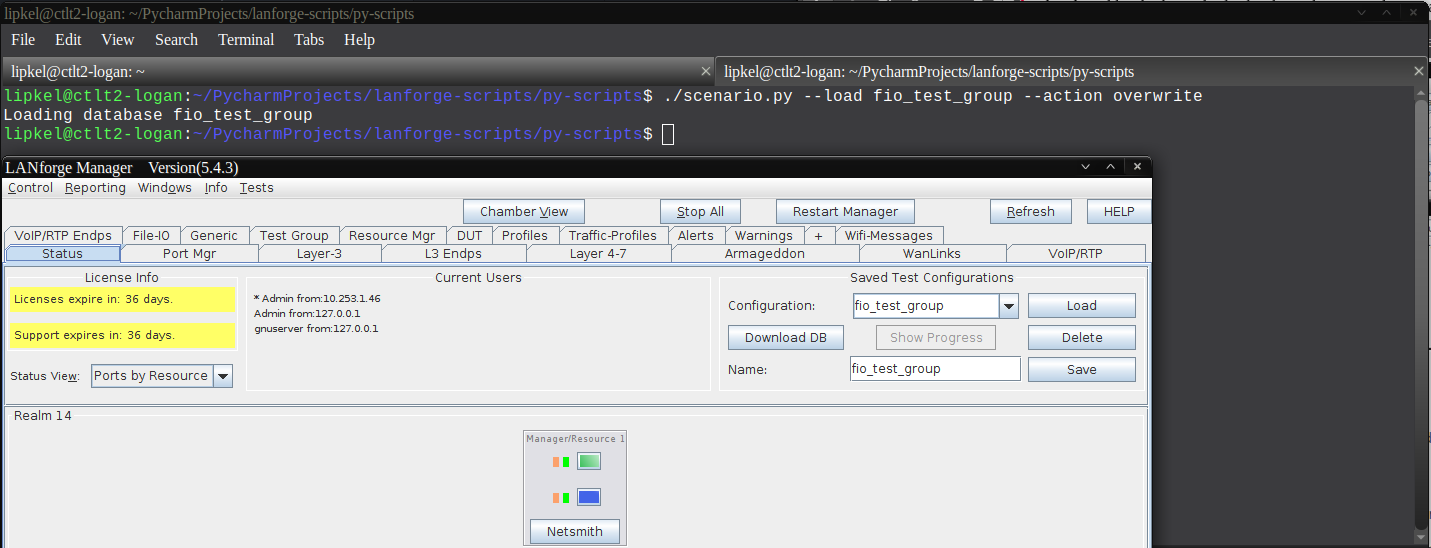 Status tab showing successful load of database