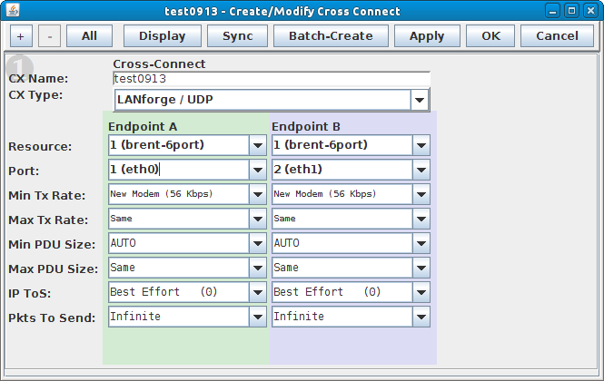 LANforge-GUI Cross Connect Creation