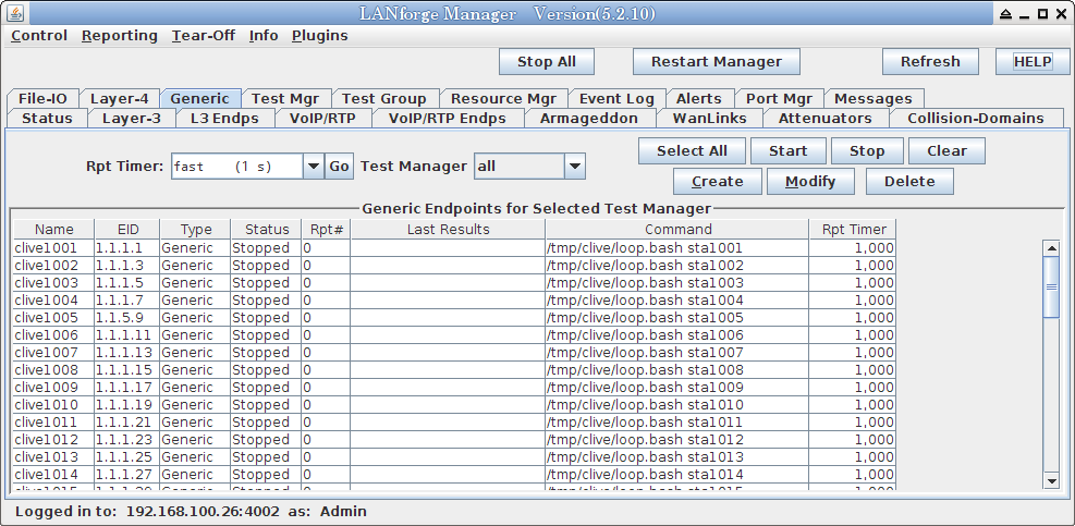 GUI Endpoint screen showing clive endpoints