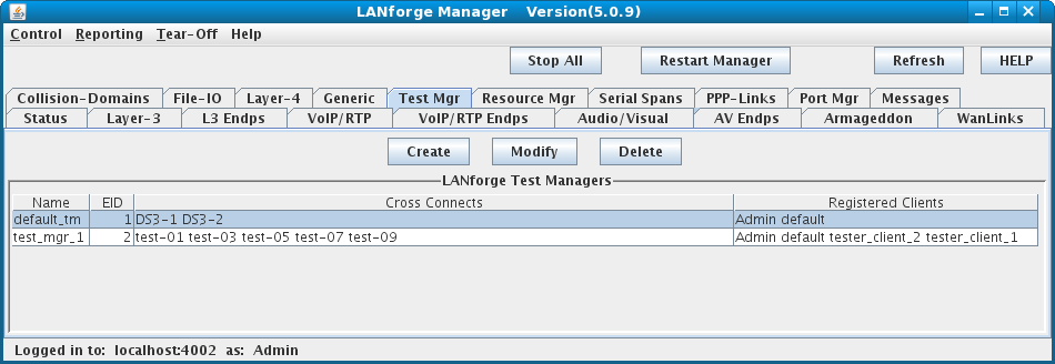LANforge-GUI Test Manager Panel