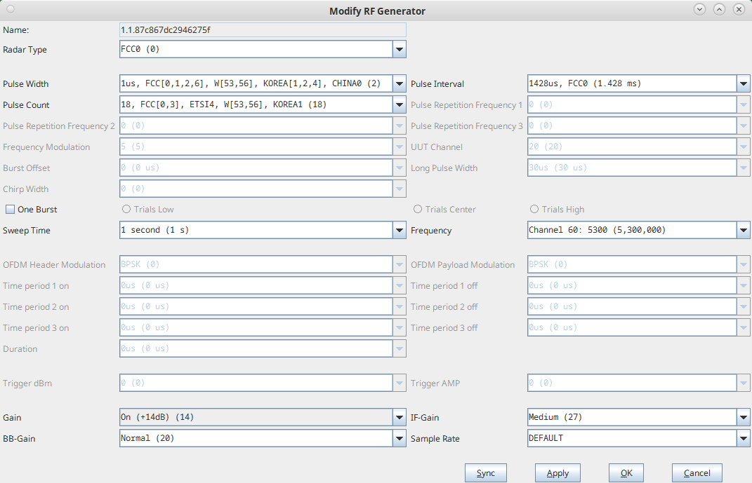 LANforge-GUI RADAR Simulator Configuration Screen